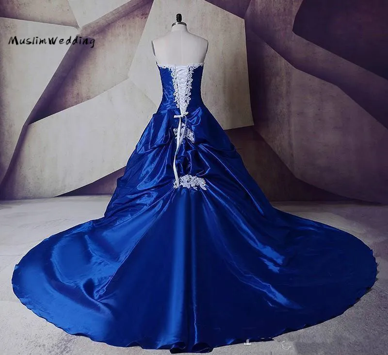 Customized Royal Blue And White Wedding Dress Vintage Gothic Ball Gown Country Wedding Dress Corset Lace Plus Size Bride Dress