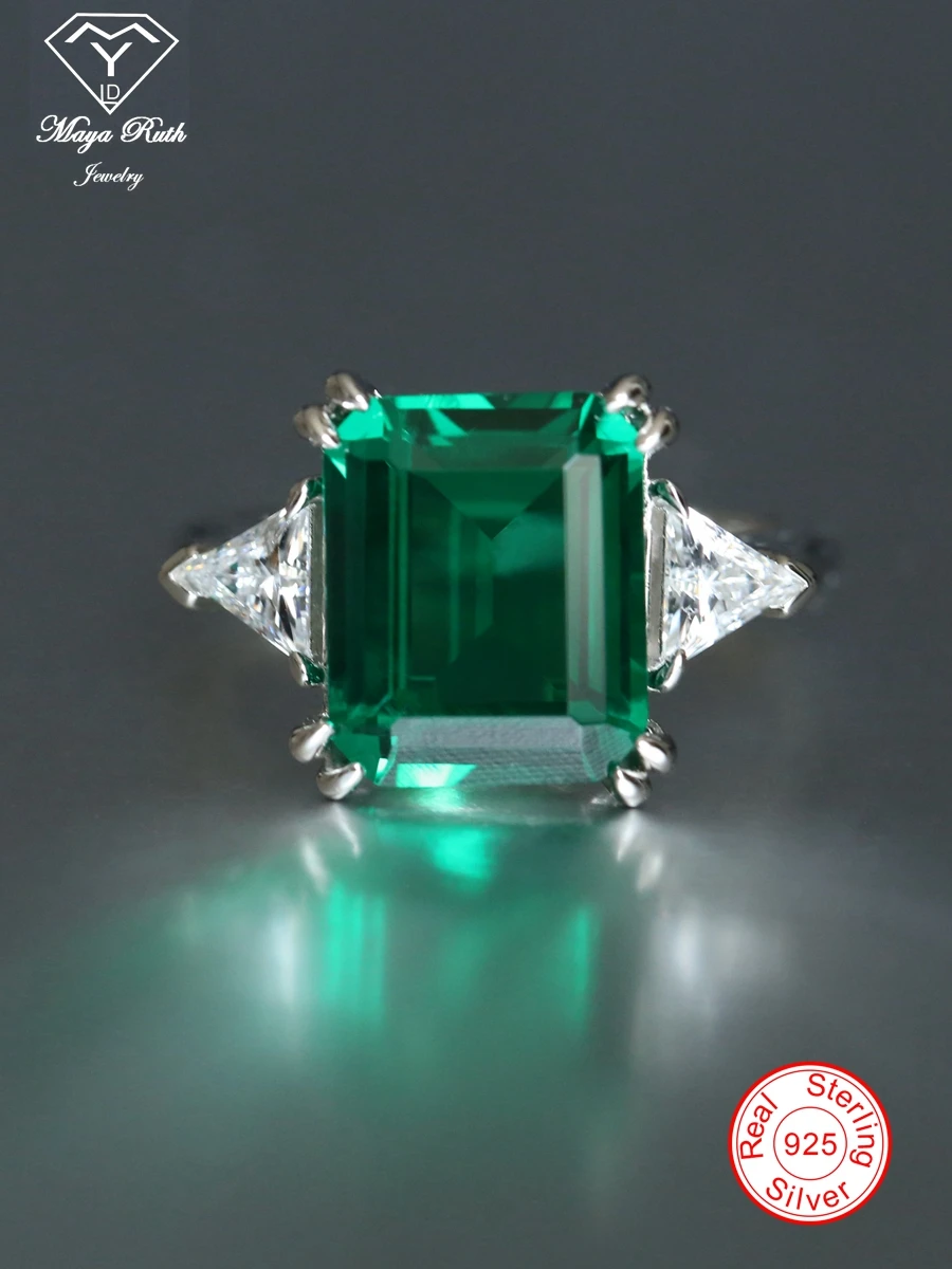 

Created Emerald Gemstone Trilogy Ring Green Real 925 Sterling Silver Party for Women Anniversary Gift Aesthetic Female Charm