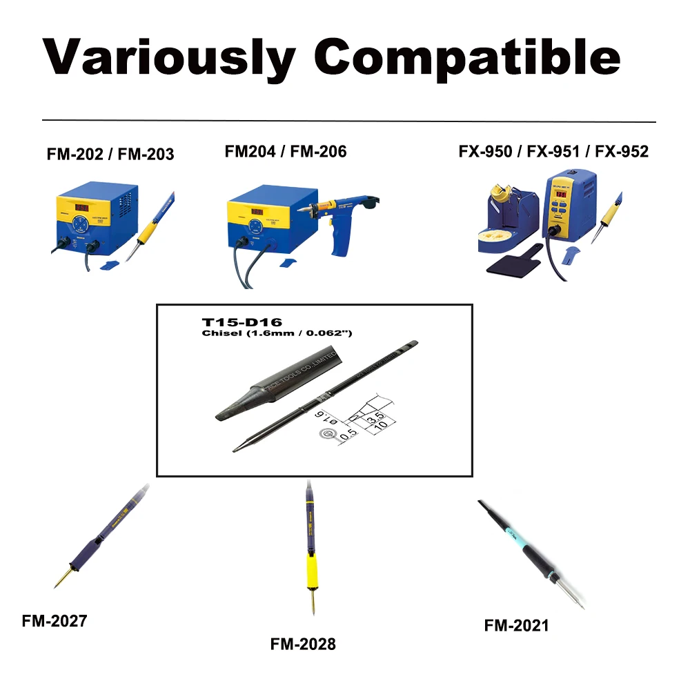 5 PCS T15-D16ทดแทนหัวแร้งสำหรับ HAKKO FM-203 FM-204 FM-206 FX-951 FX-950 FX-952 FX-9501 FM-2028 FM-2027 FM-2021