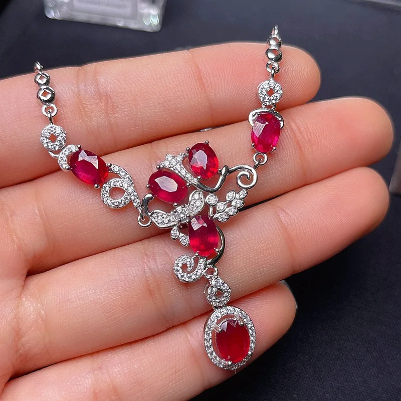 Natural Ruby Pendant for Party 6mm*8mm and 5*7mm Ruby Silver Necklace Pendant Solid 925 Silver  Jewelry