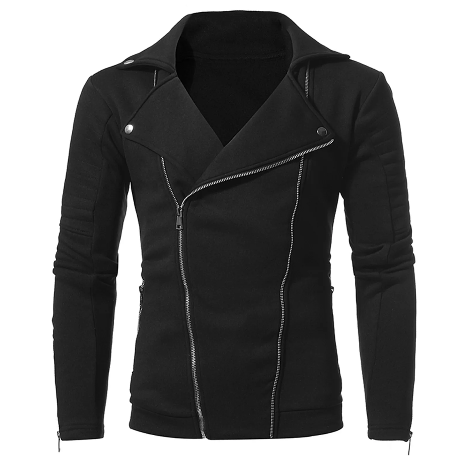 

Men's Jacket Double Tilted Zipper Turn-down Collar Long Sleeve Slim Jacket Outdoor Coats Sports Cardigan Coat Sweatshirts Male