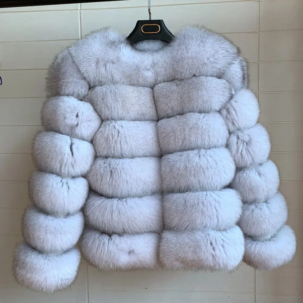 

NEW Winter Jacket Women Real Fur Coat Natural Big Fluffy Fox Fur Outerwear Streetwear Warm Stand Removable Vest