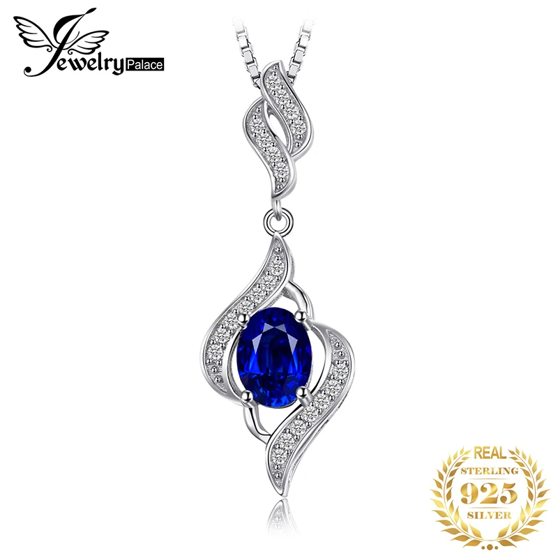 

JewelryPalace Created Blue Sapphire 925 Sterling Silver Pendant Necklace for Women Fahion Statement Gemstones Choker No Chain