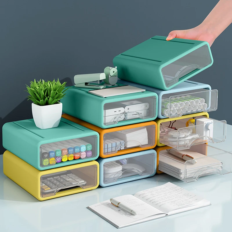 Storage Drawers Desk Organizer Document Sundries Holder Cosmetic Desktop Storage Box Cabinet Home Office Stationery Stackable