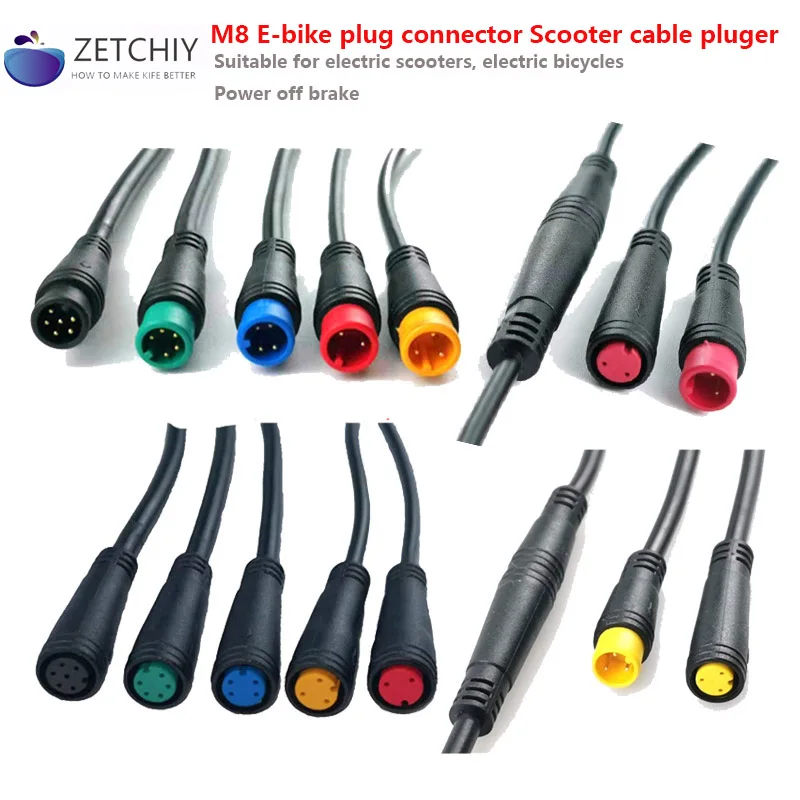 M8 Electric bicycle E-bike waterproof plug connector Scooter brake cable pluger signal connect cut off power sensor 2 3 4 5 6pin