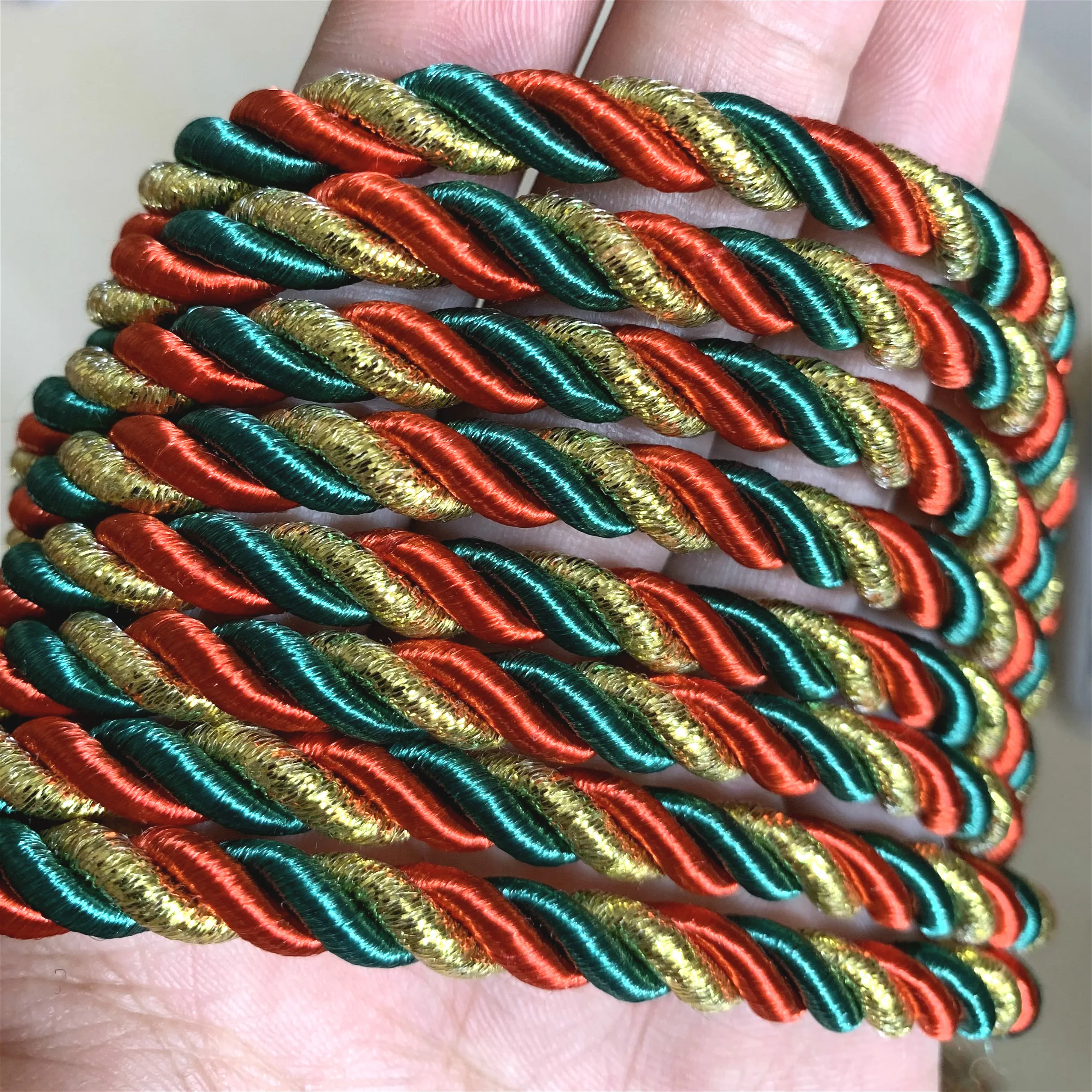 ZERZEEMOOY Christmas Cord DIY Handmade 3mm 5mm Solid Color 3 braided Thread Decorative Twisted Satin Polyester Twine String 5Y