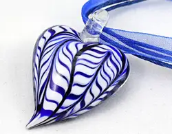 New Handmade Murano Lampwork Glass 40MM*30MM Lovely Leaf Heart Pendant Fit Necklace  Jewelry  LL60