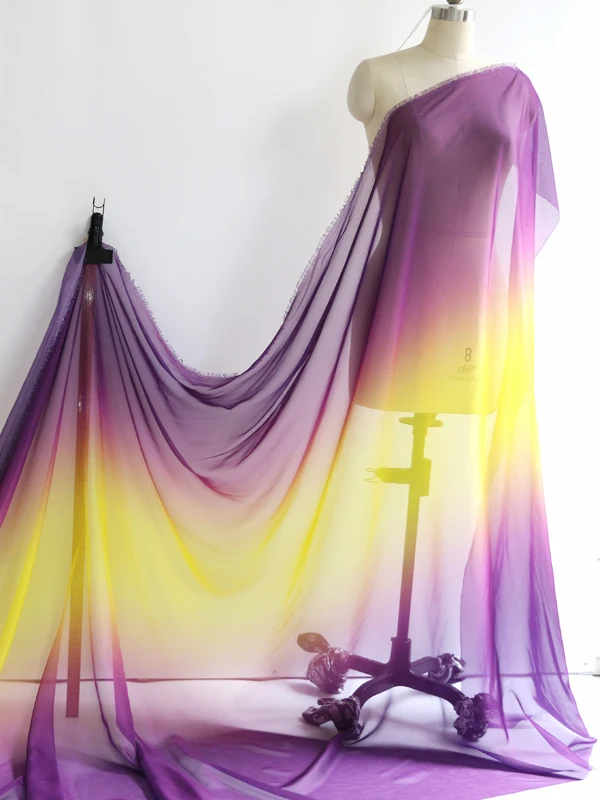 Ombre Chiffon 58'' breit nach Meter 30D Farbverlauf Chiffon transparenter Stoff Tanzschal Hochzeitsdekorationen transparent – Detail 18