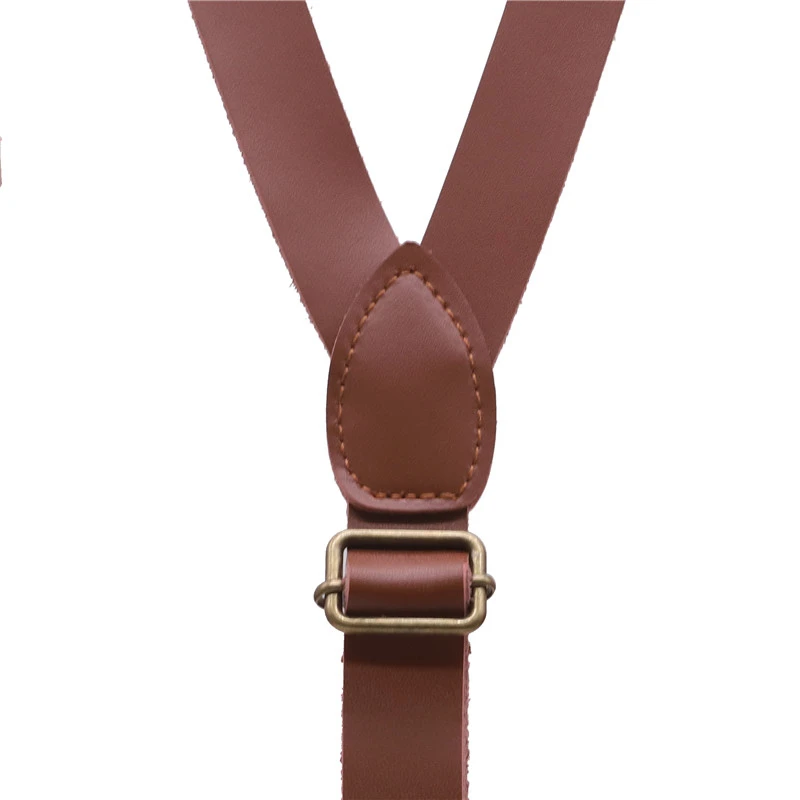 110*2cm Vintage Genuine Leather Suspender Mens/Women Adjustable Belt Bronze Brace Clips On Y-back Braces