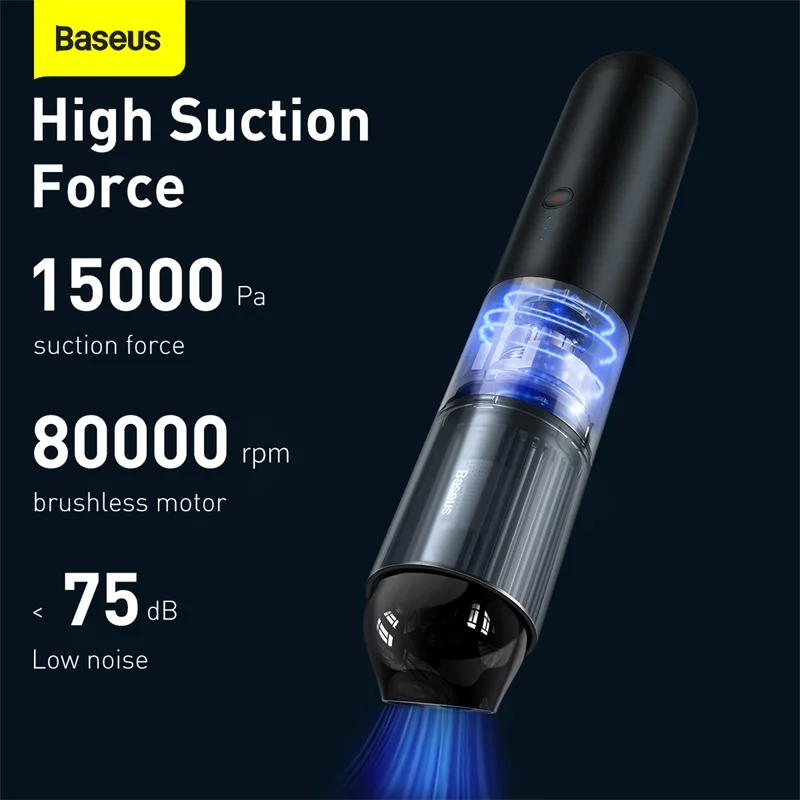 Baseus Car Vacuum Cleaner Wireless Vacuum Cleaner 15000Pa with LED Light for Home PC Cleaning Portable Handheld Vacuum Cleaner