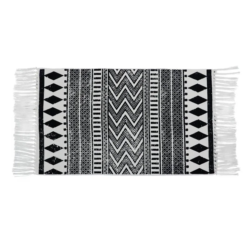 Black White Geometry Home Rugs Long Fringed Carpet Living Room Floor Mats Bedroom Tassel Foot Pads Printed  Modern Simplicity