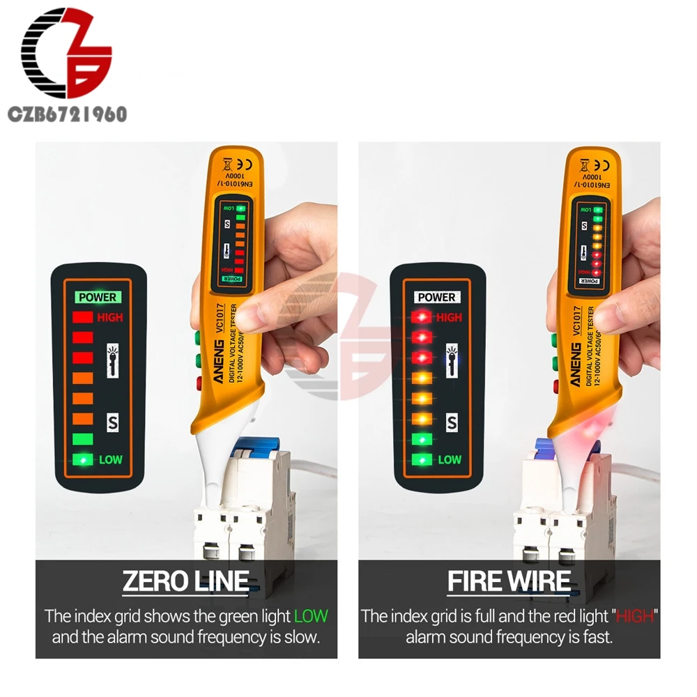Imagem -06 - Indicador Elétrico sem Contato Tomada de Parede Tomada de Alimentação ac Sensor de Tensão Detector Testador Caneta Luz Led Voltímetro Vc1017 121000v