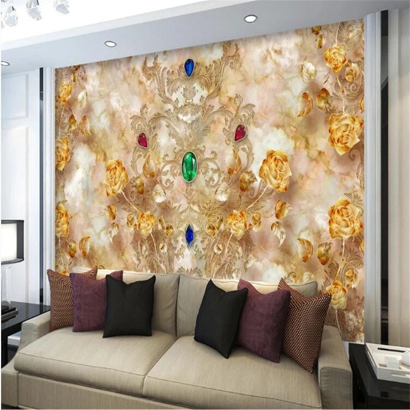 

wellyu Custom wallpaper papel de parede Aristocratic luxury jewellery European pattern marble TV background wall painting