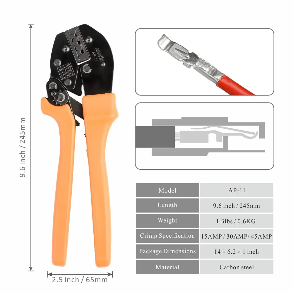 AP-11 Ratcheting Wire Crimper for 15/30 and 45 Amp Powerpole Connectors Crimping Plier Hand Tool AWG 20-10 Crimper Clamp Tool