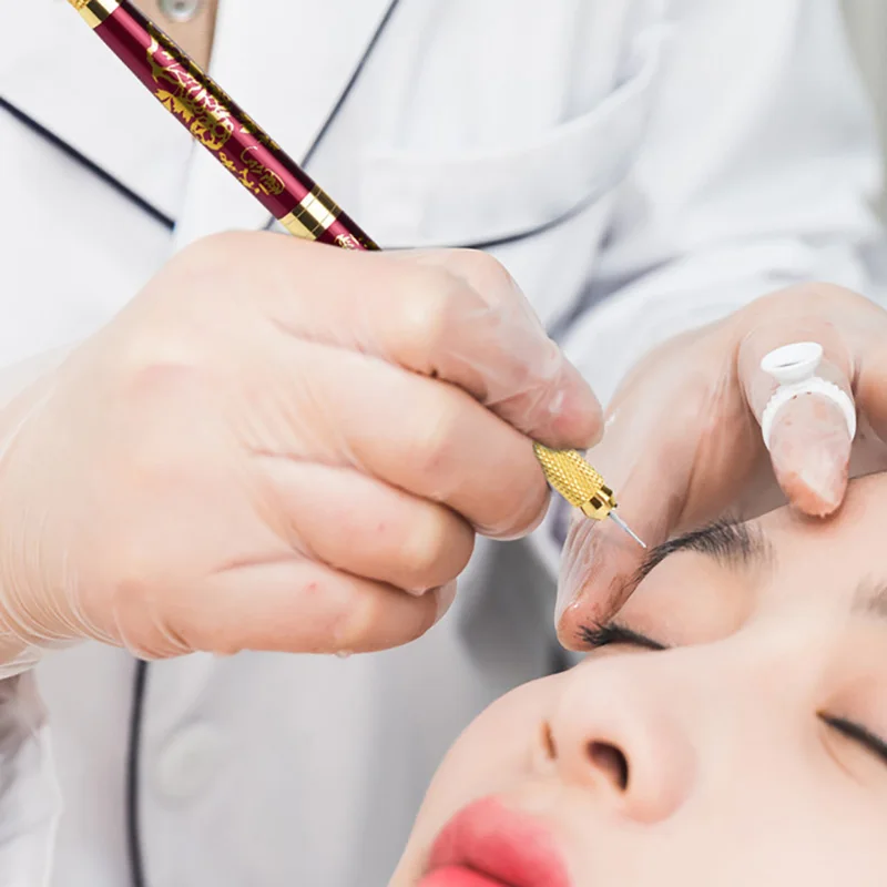 دليل الحاجب الوشم أقلام ل مزدوجة إبرة شفرة التطريز اثنين رؤساء تجميل دائم Microblading القلم أربعة ألوان 20 قطعة/الحقيبة