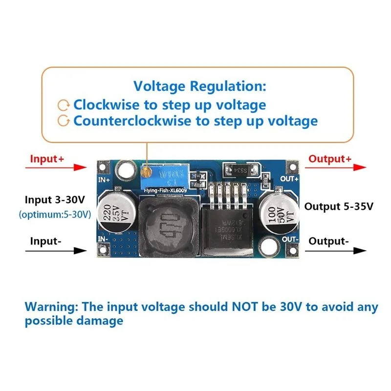 4Pcs XL6009 DC-DC 3-30V to 5-35V Step-up Transformer Output Voltage Power Converter Circuit Board Adjustable Boost Module 400KHz