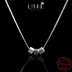 Fashion Elegant 925 Sterling Silver Square Pendant Necklace Three Square Beaded Chain Collarbone Necklace For Women Jewelry Gift