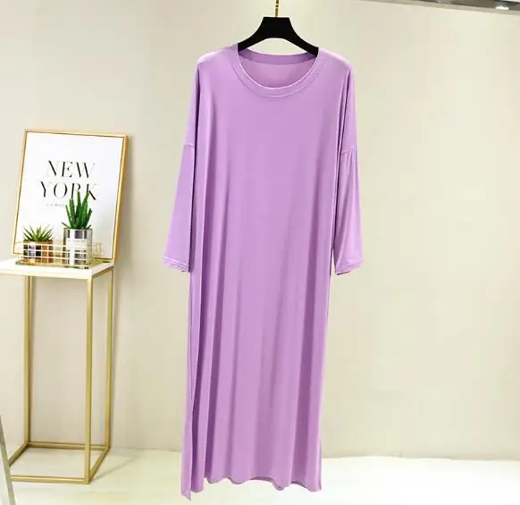 Big Size Nightgown Women Model O-neck 3/4 Sleeve Nightdress Long Dress Multi Colors Loose Night Wear Female Sleepwear Nightshirt