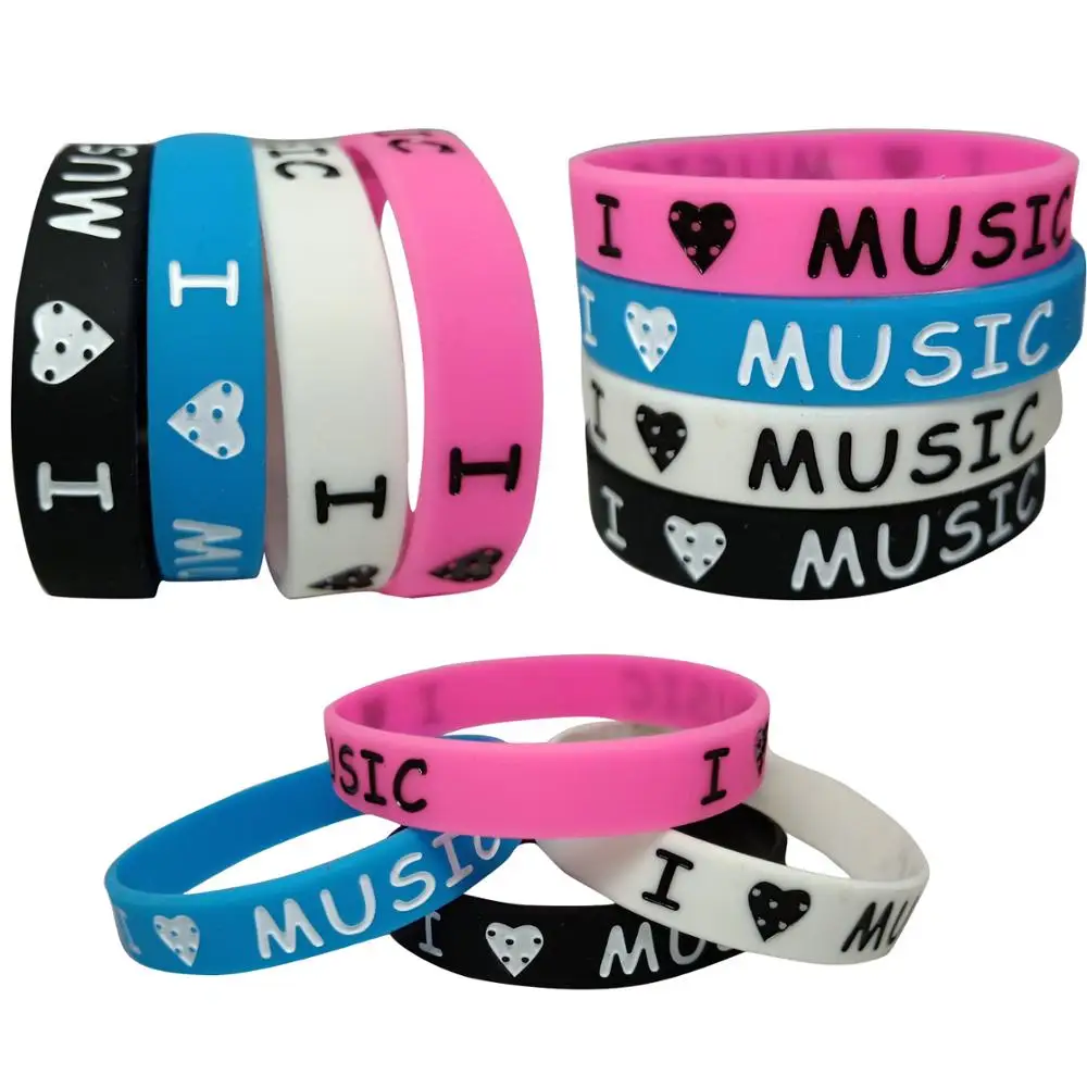 I Love Music Silicone Pulseira para Fãs de Música, Tinta Cheia, Pulseiras de Borracha, Pulseiras, Homens e Mulheres Presente, SH320, Novo Design, 1PC