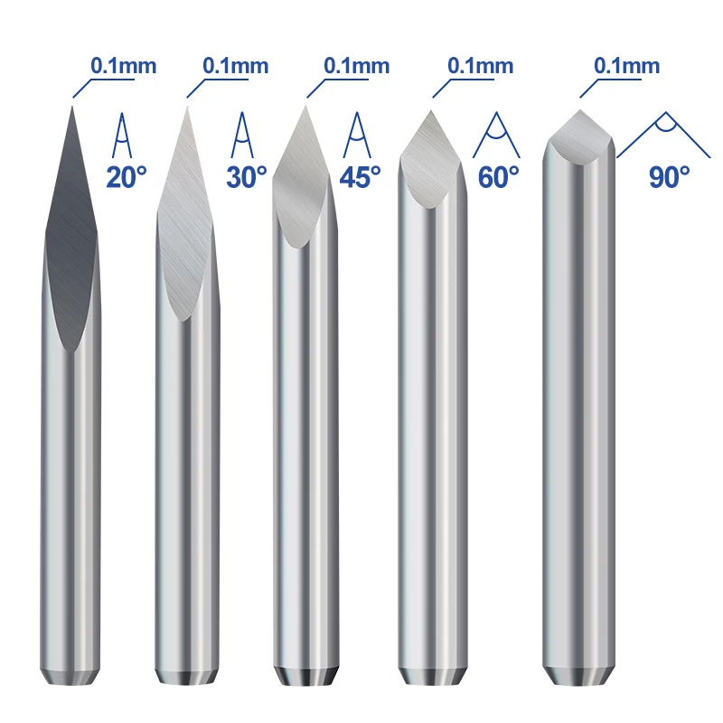 10pcs 3.175mm Shank 3 Edge Engraving Bit Set Tip 0.1mm 20/30/45/60/90 Degrees Carbide PCB Machine Router Bit 3D CNC Milling Bits