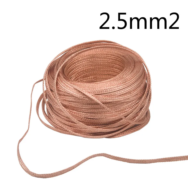 10 meters 2.5mm2 Copper Braided Wire Woven Thread Naked Copper Tape Earth Ground Wire Flexible Tinned Copper Flat Copper Strip