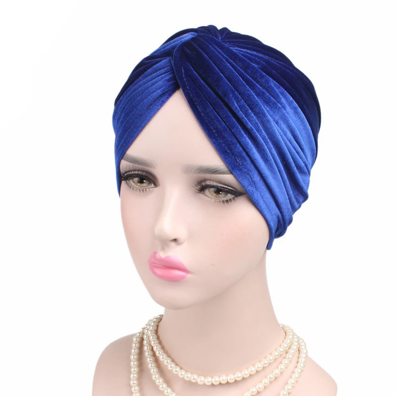 Headscarf Luxury Soft Velvet Turban Stretch Turban Hat Cross Twist Cap Chemo Caps Soft Headwrap Headbands Muslim Hats Headwear