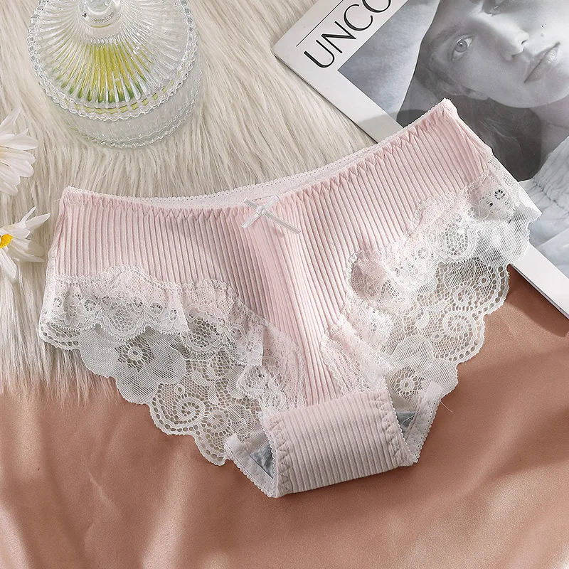 2021 New Japanese Cotton Underwear Women Panties Sexy Lace Underpants Fashion Bow Briefs Female Thread Lingerie Women Underwear image 5