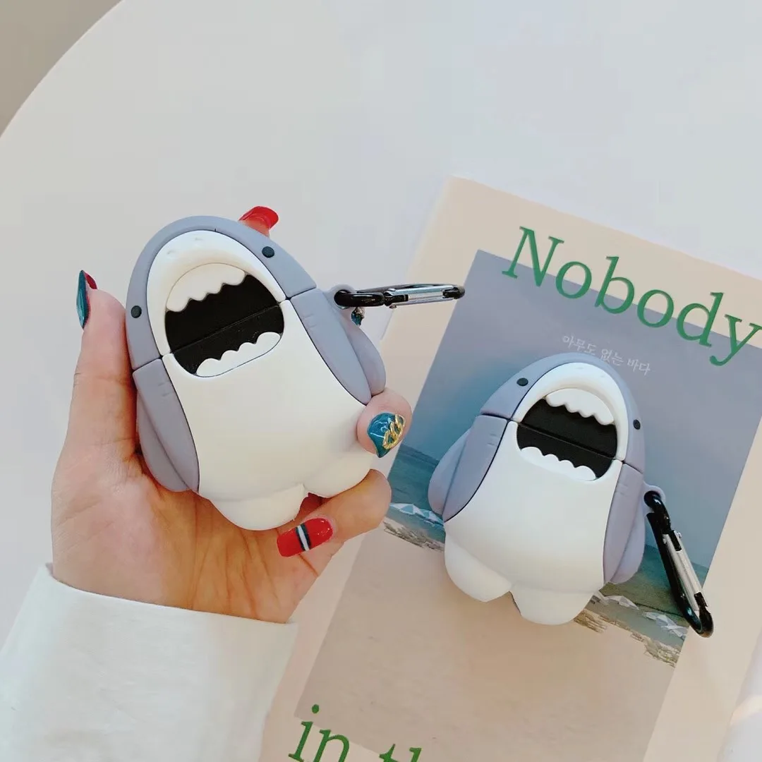 For Airpods case Cartoon shark funny Case For AirPods 2 case Cute Protection Silicone Case For Air pods 2 headphone Case fundas