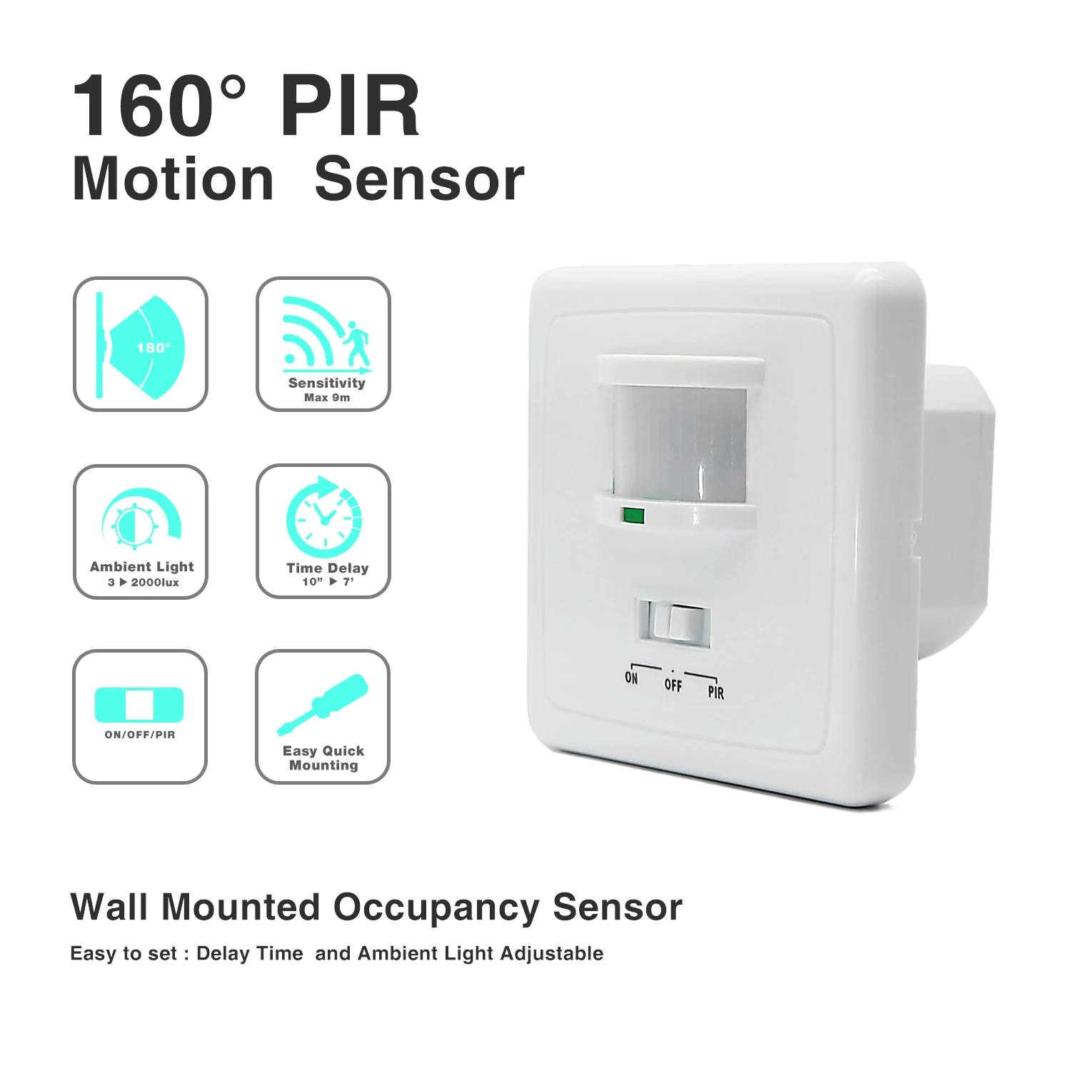 220V ON OFF PIR Wall Mount Motion Sensor Switch Automatic Infrared Light Switch with Time Delay 7mins