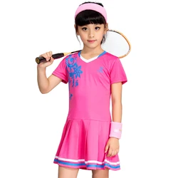 Children's Tennis Badminton Dress Girls Breathable Quick Dry Summer Tennis Suit Sports Dress with Short Pants