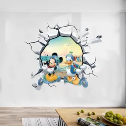 3D broken Cartoon Disney Mickey Minnie wall sticker for kids room bedroom wall PVC decoration Movie Poster Door sticker gifts