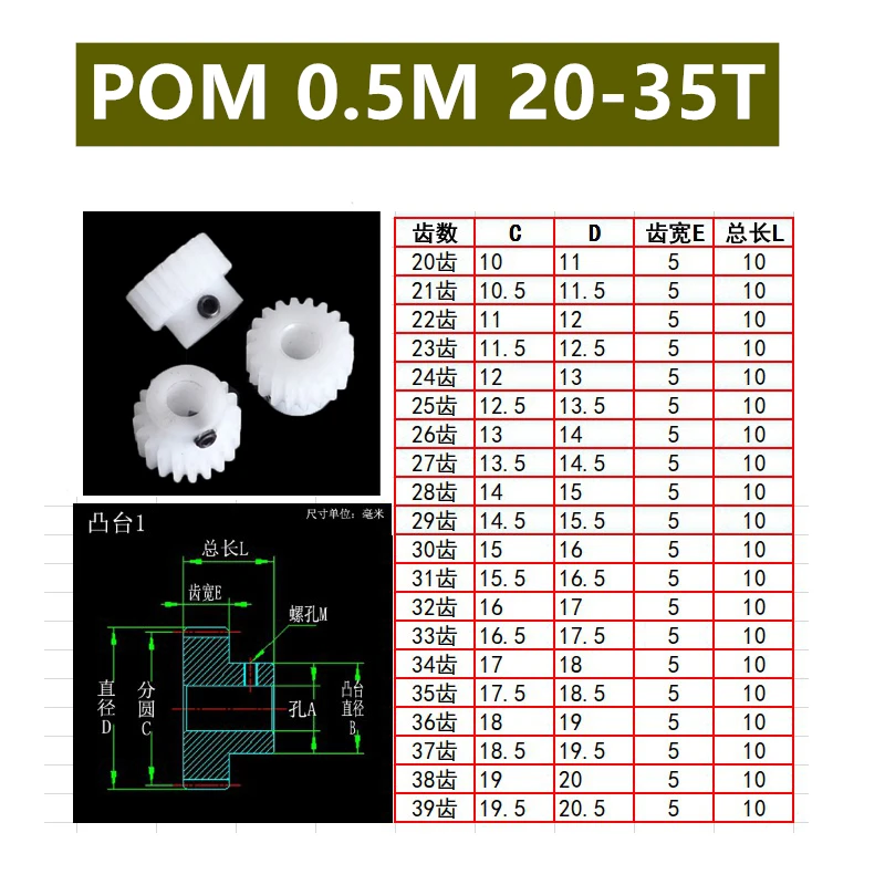 

10pcs 0.5mod pom 32teeth 6mm; 10pcs 0.5mod pom 34teeth 3mm; 10pcs 0.5mod flat gear copper 32teeth 3mm; small modulus cylindrical