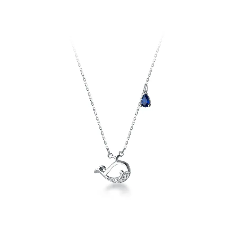 

MloveAcc Fashion Jewelry for Women Girls Lady Gift 100% 925 Sterling Silver Sea Whale Shape Inlaid Crystal Pendant Necklace