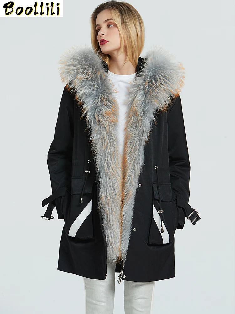 

Fur Boollili Real Coat Female Real Rabbit Fur Liner Parka Winter Jacket Women Raccoon Fur Collar Warm Korean Long Jackets