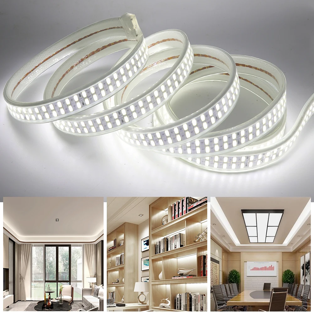 AC 110V 220V Led Strip Super Bright SMD 5730 240Leds/m Double Row Waterproof Flexible Ribbon Tape LED Stripe Light With Switch