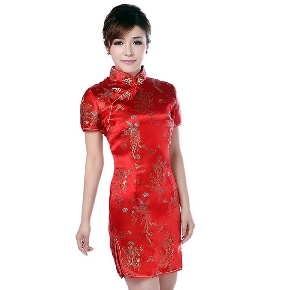 

2019 Chinese cheongsam Silk Qipao women summer dress New Year party sexy evening dresses chi-pao