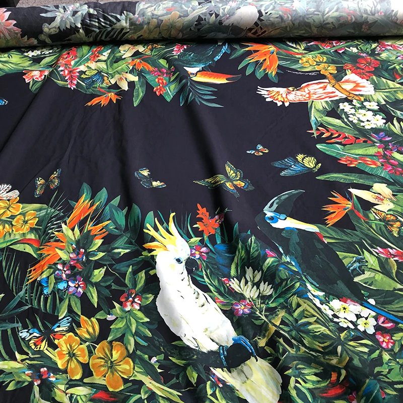 Tropical Plants Parrot Printed Poplin Cotton Fabric For Sew Woman's Summer Dress DIY Cloth Sewing Material Europe and America