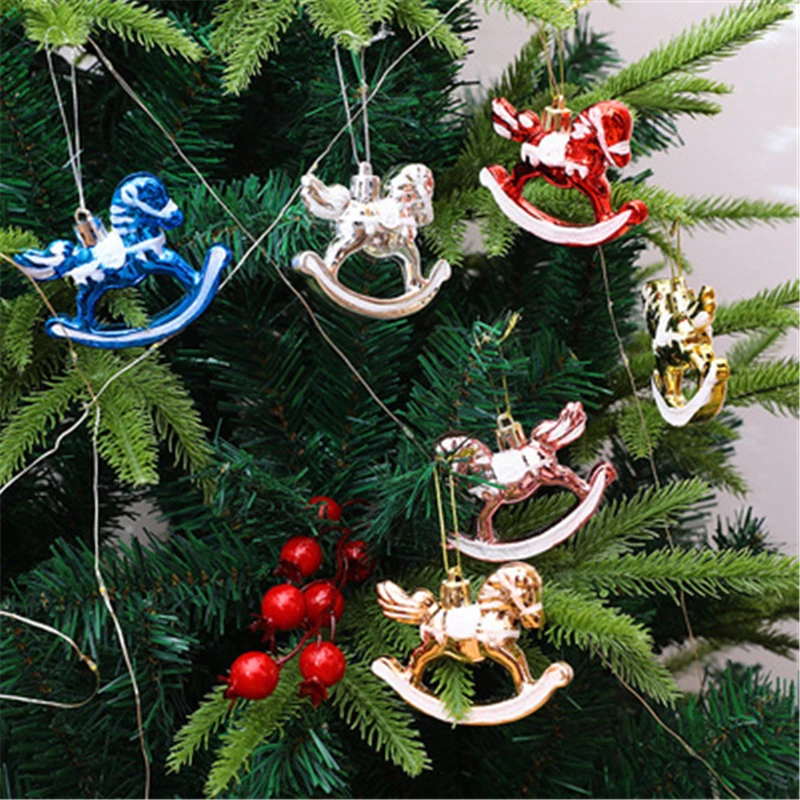 Christmas Tree Decoration Pony Plastic Plating Rocking Horse Pendant Home Decor Hanging New Year Gift Christmas Ornaments