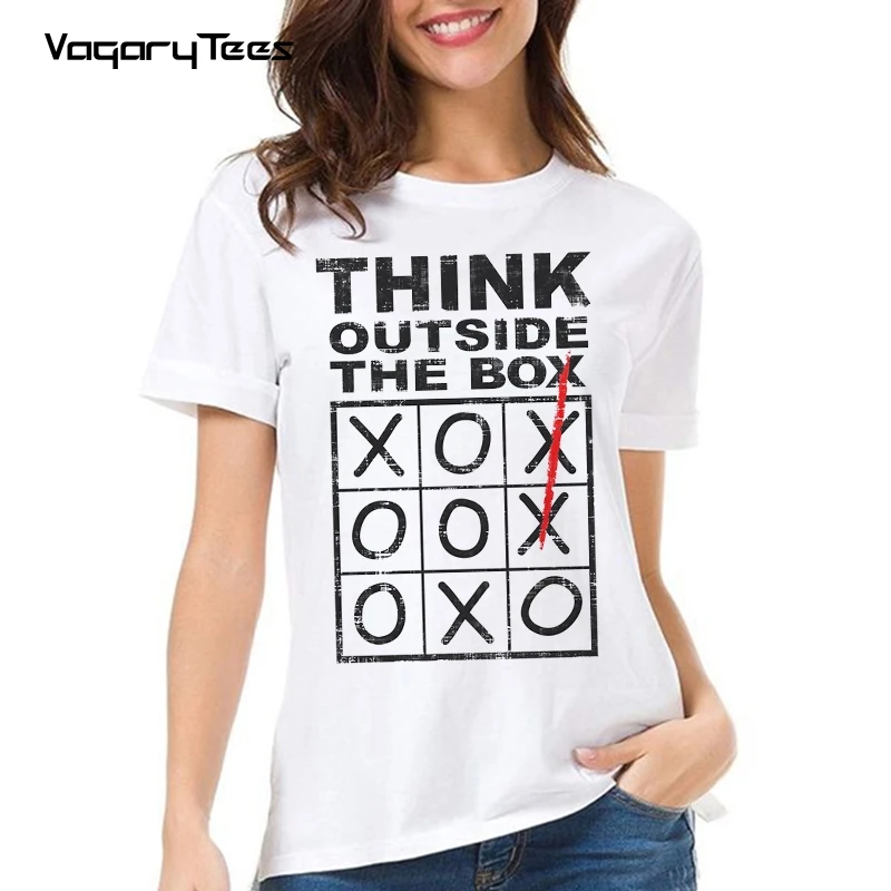 Summer Tee Shirt Female Hip Hop Fashion Think Outside The Box Printed White Black Girl T Shirt Casual O-Neck Summer Tops Tee