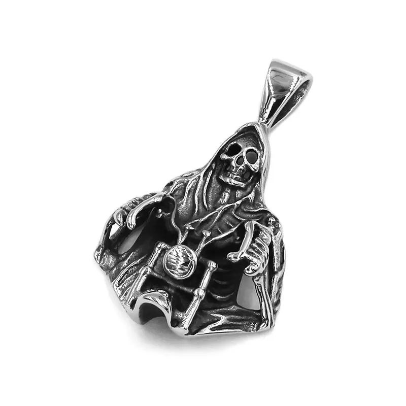 Grim Reaper Skull Ride Motorcycle Pendant Stainless Steel Jewelry Cool Vintage Skull Motor Biker Men Pendant 588B