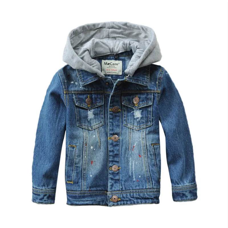 

Children's Denim Jacket With Hood Brand Design Kids Graffiti Causal Jean Coat For Teen Boys 2-14 Years Outerwear