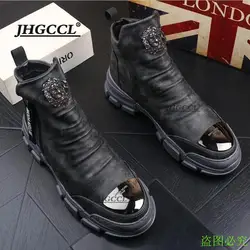 Men Fashion Casual Shoes Spring Autumn Rivets Punk Style Loafers Male Hip Hop Breathable Trending Smoking Slippers P26