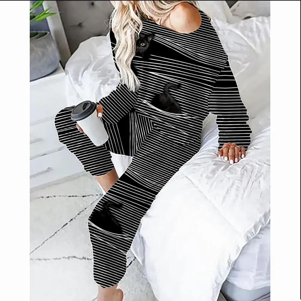 

Oversize Animal Cat Printed Women Tracksuit Hoodies 2 Piece Set Sweatshirt + Pants Women Sport Suit Winter Tops Sportswear