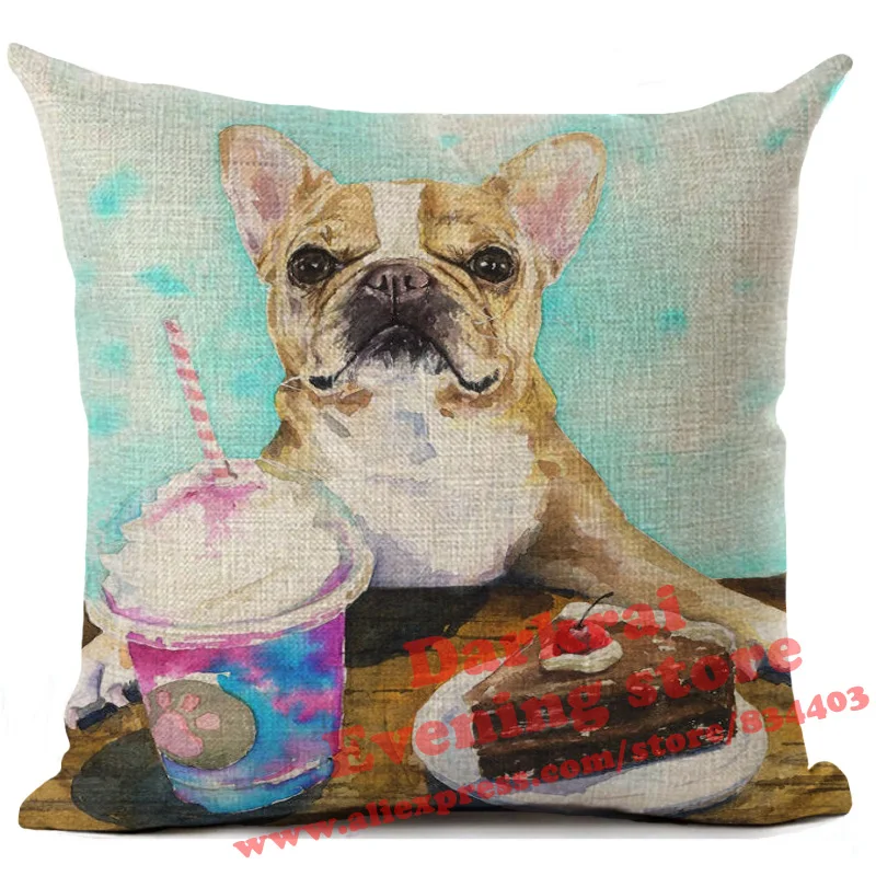 Funny French Bulldog Printed Linen Cushion Cover Home Decoration Pillow Case Living Room Decor Throw Pillows 45x45cm