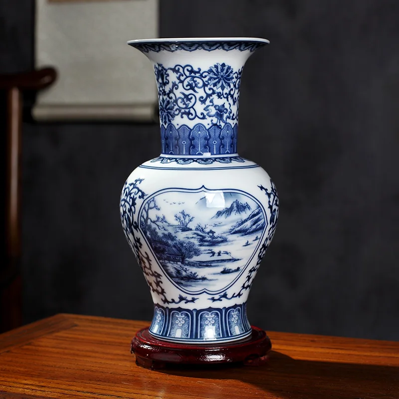 Jingdezhen-中国風の仕上げのセラミック花瓶,ガラス仕上げの洗面台,青
