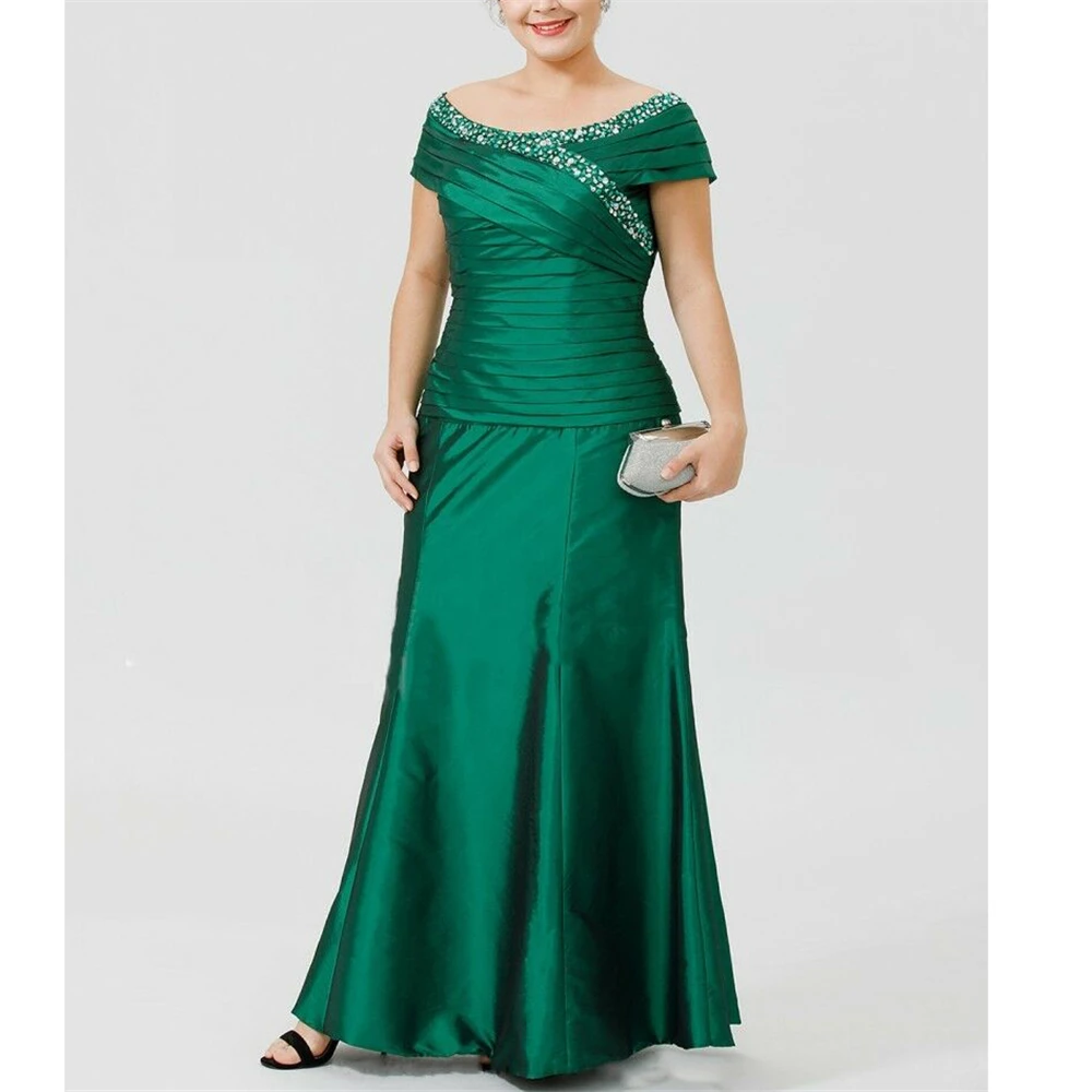 Green Scoop Mermaid abiti per la madre della sposa 2021 Plus Size taffettà perline donna abiti da festa Noche Cap maniche