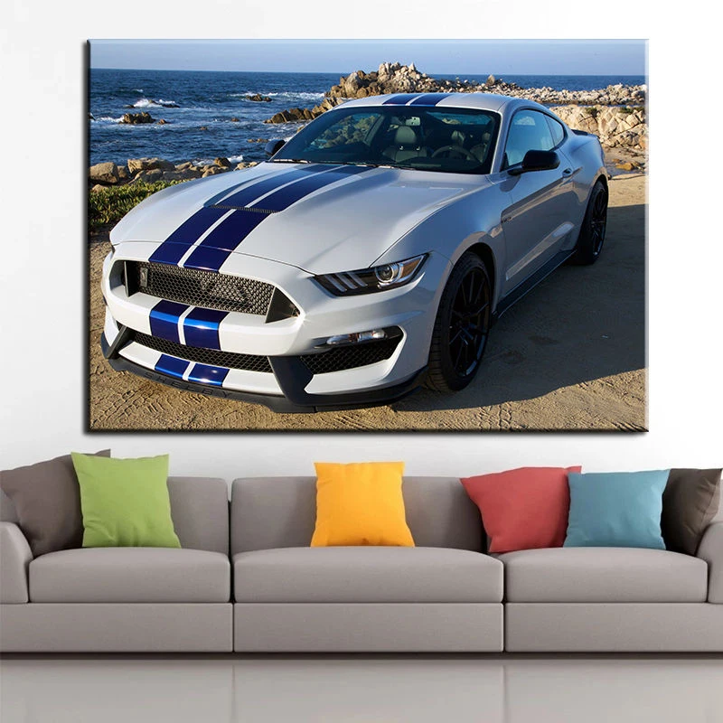 Wall Art Canvas Painting Supercar Ford Mustang Shelby GT350 Muscle Car Vehicle Poster Print Living Bedroom Mural Room Home Decor