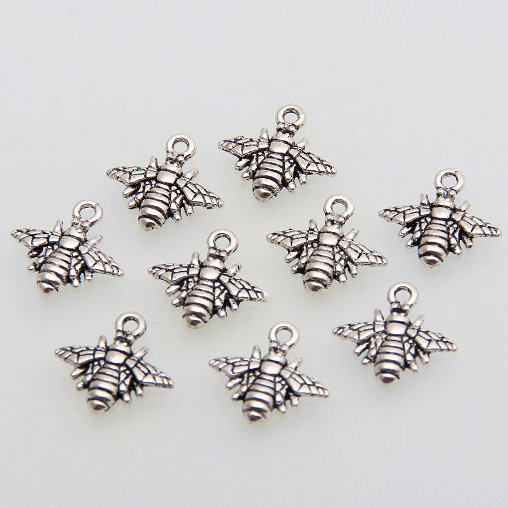 200pcs Silver Color Mini Bee Honeybee Charms Insects Animal Pendant Jewelry Making DIY Handmade Craft Accessories A3450