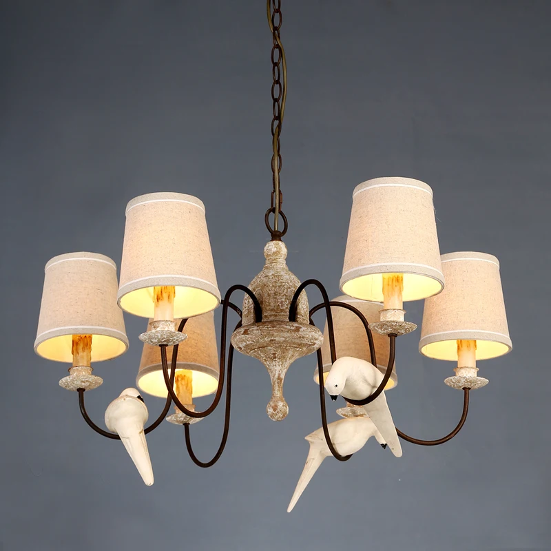 Vintage bird chandeliers lighting with fabric shade elegant creative foyer chandeliers kitchen lights fixture retro french light