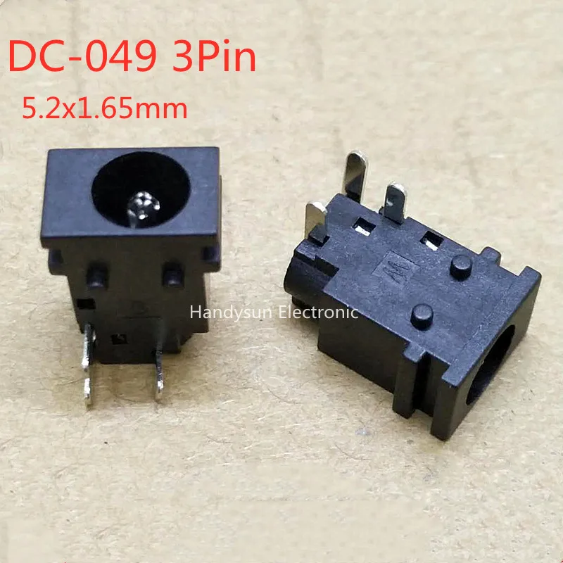 DC-049 DC Power Socket Female Base 5.2x1.65mm 3Pin Direct Plug All Copper With Positioning Post  Panel Mount Connector Adapter